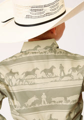 Roper Boys Long Sleeve Snap Cowboy Rugby Horizontal Print Western Shirt - Flyclothing LLC