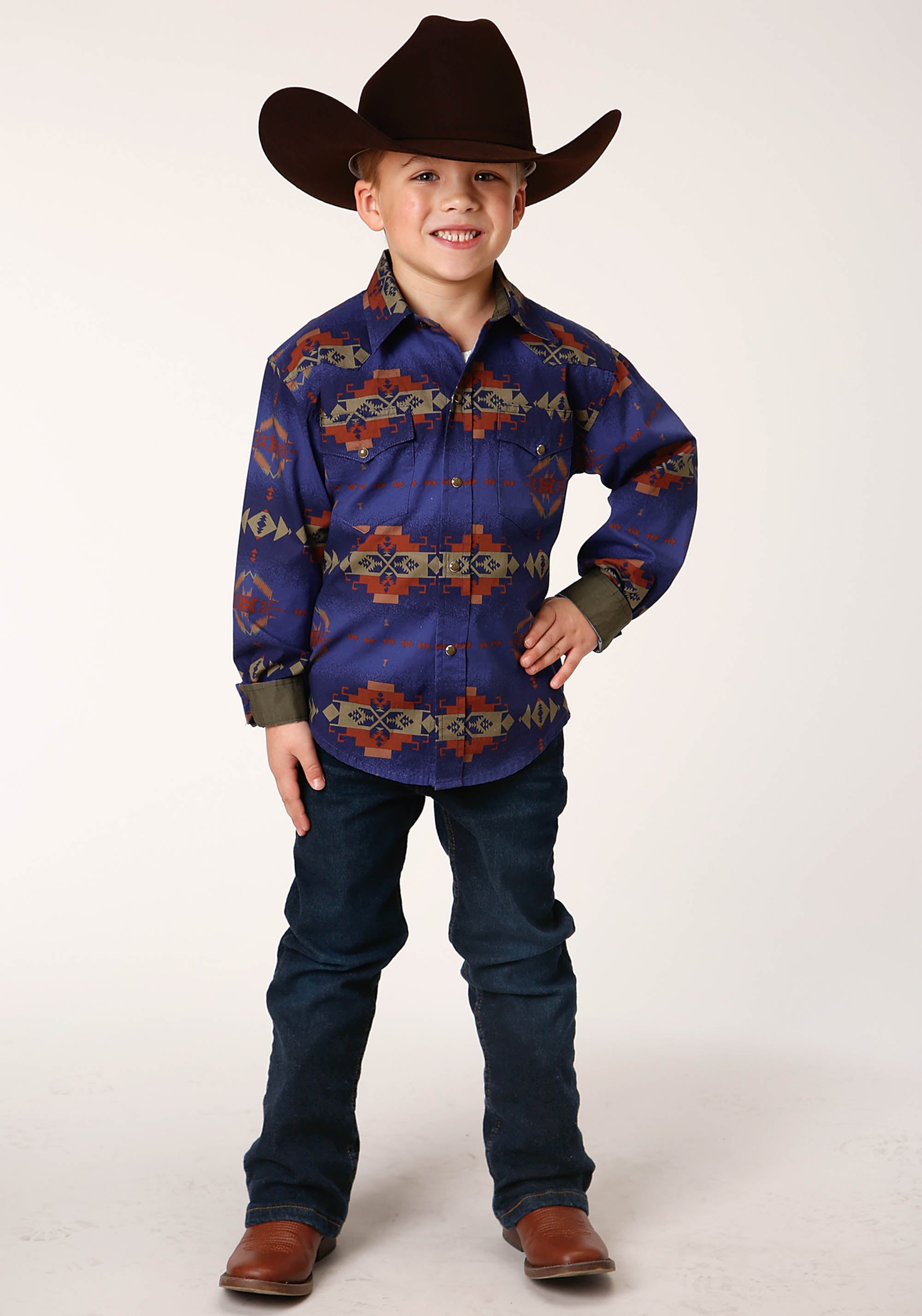 Roper Boys Long Sleeve Snap Night Aztec Print Western Shirt - Flyclothing LLC