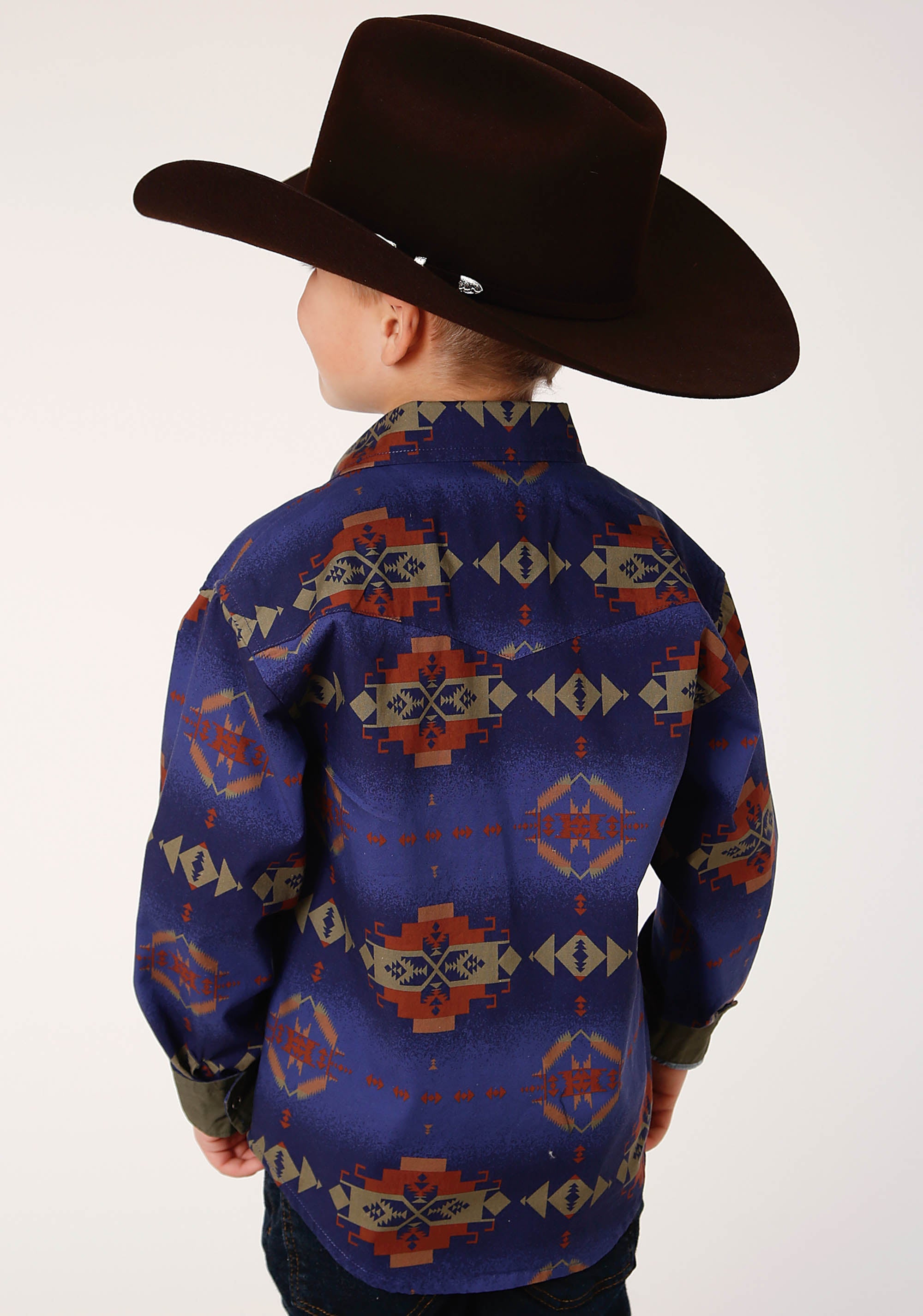 Roper Boys Long Sleeve Snap Night Aztec Print Western Shirt - Flyclothing LLC