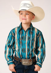 Roper Boys Long Sleeve Snap Aztec Stripe Western Shirt