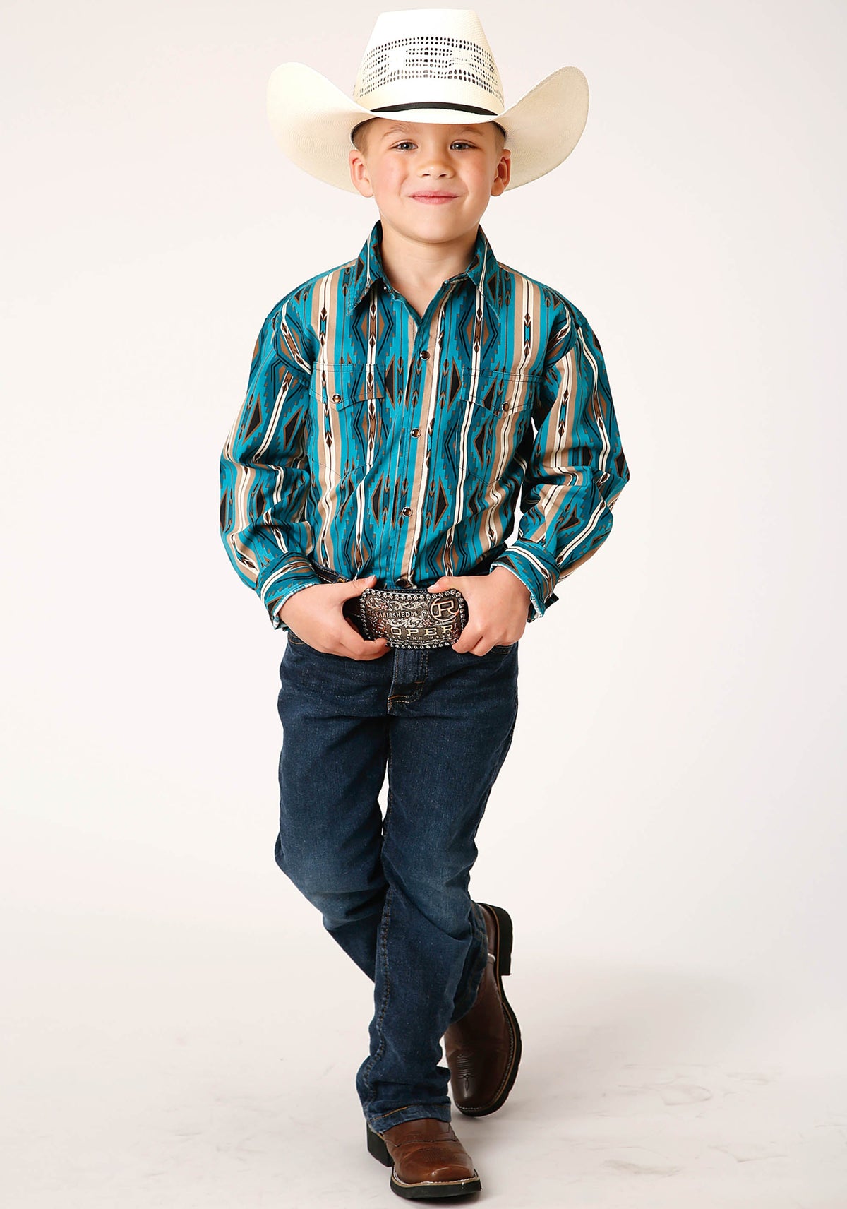 Roper Boys Long Sleeve Snap Aztec Stripe Western Shirt - Flyclothing LLC