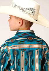 Roper Boys Long Sleeve Snap Aztec Stripe Western Shirt - Flyclothing LLC