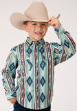 Roper Boys Long Sleeve Snap Verde Stripe Western Shirt