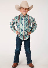 Roper Boys Long Sleeve Snap Verde Stripe Western Shirt - Flyclothing LLC