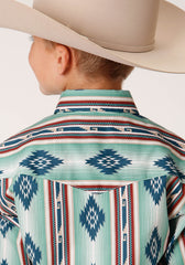 Roper Boys Long Sleeve Snap Verde Stripe Western Shirt - Flyclothing LLC