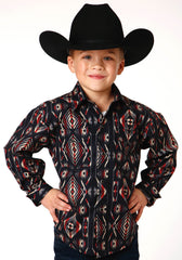 Roper Boys Long Sleeve Snap Blanket Stripe Western Shirt