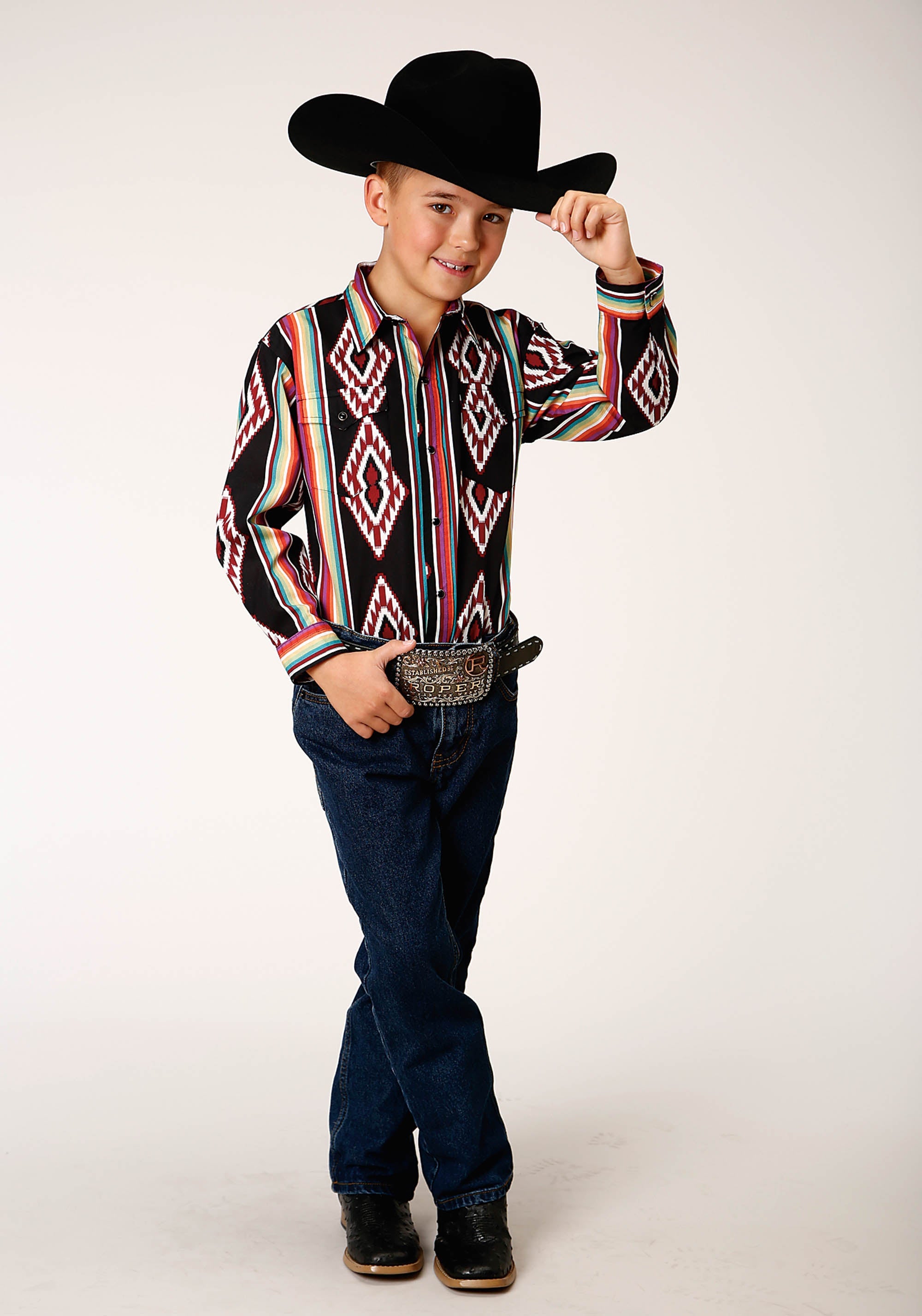 Roper Boys Long Sleeve Snap Serape Stripe Western Shirt