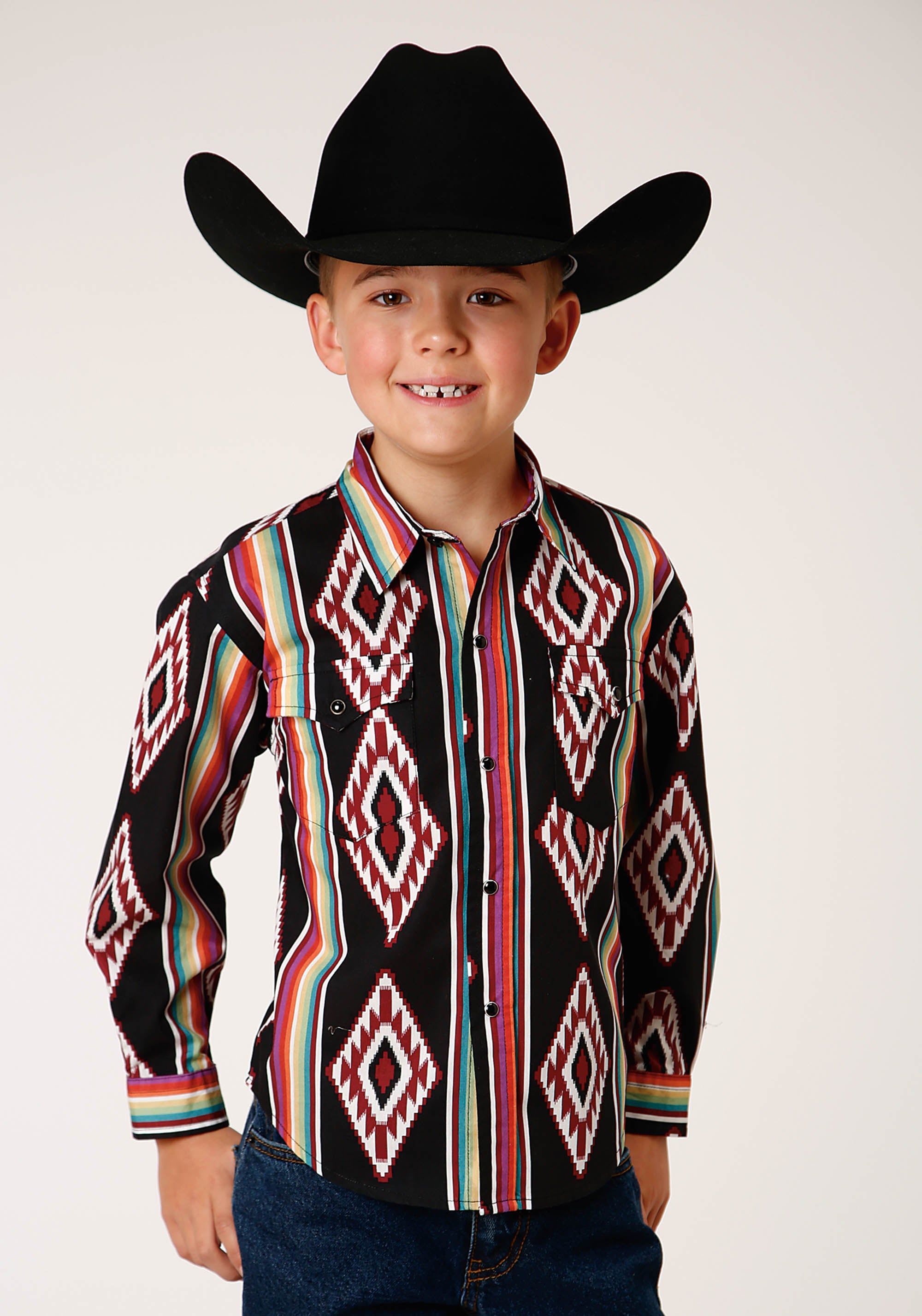 Roper Boys Long Sleeve Snap Serape Stripe Western Shirt - Flyclothing LLC