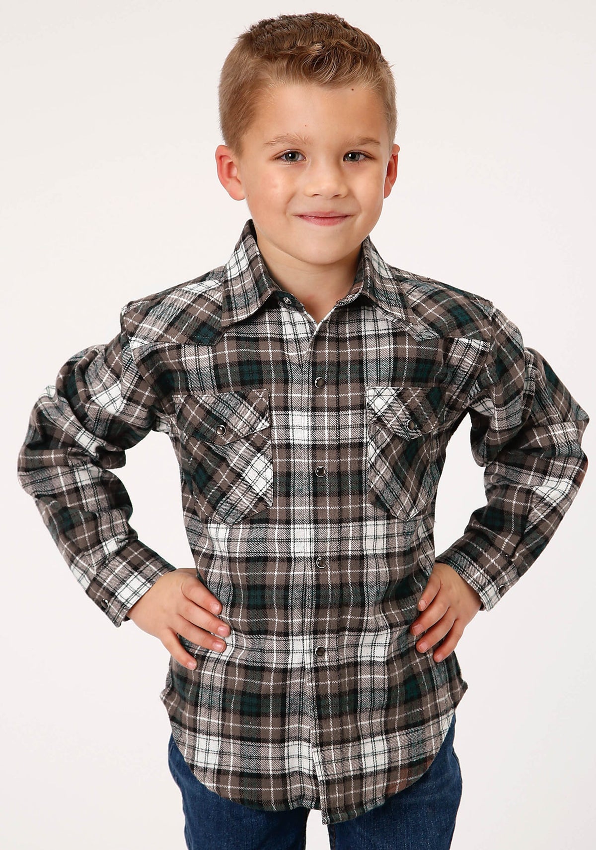 Roper Boys Long Sleeve Snap Unlined Flannel Shirt Western Shirt