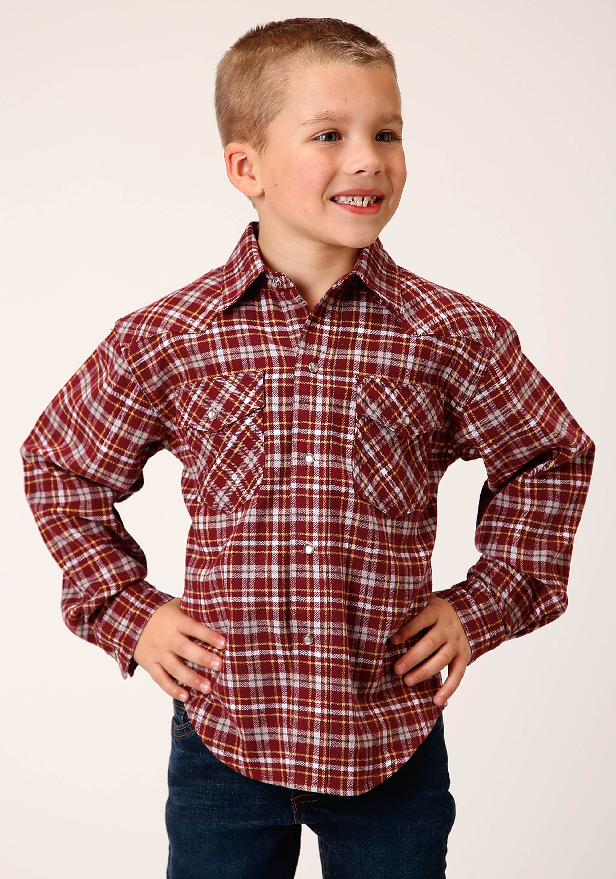 Roper Boys Long Sleeve Snap Unlined Flannel Shirts Western Shirt