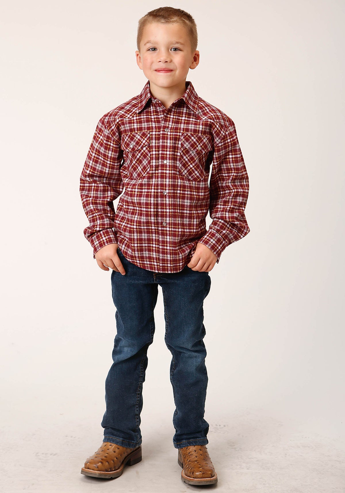 Roper Boys Long Sleeve Snap Unlined Flannel Shirts Western Shirt - Flyclothing LLC