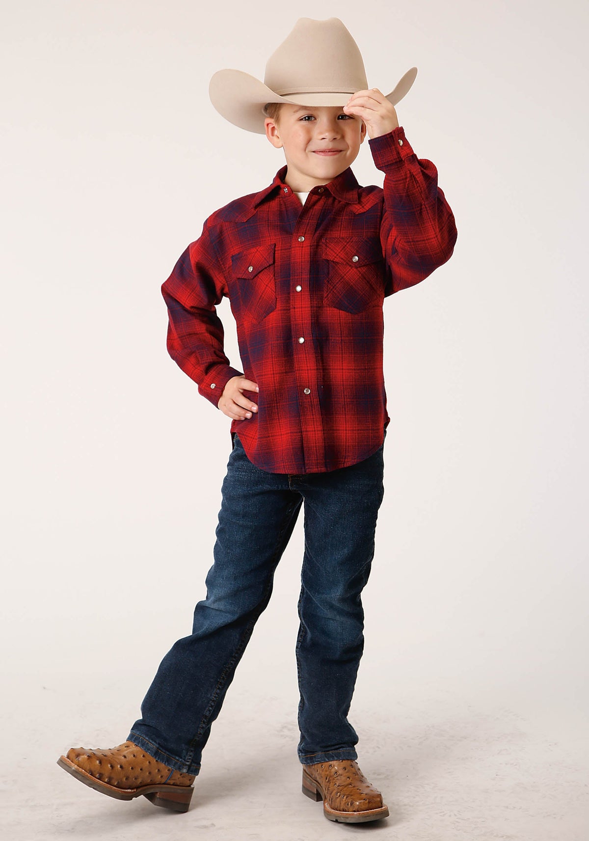 Roper Boys Long Sleeve Snap Unlined Flannel Shirts Western Shirt - Flyclothing LLC