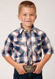 Roper Boys Short Sleeve Snap Indigo Dobby Western Shirt