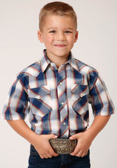 Roper Boys Short Sleeve Snap Indigo Dobby Western Shirt