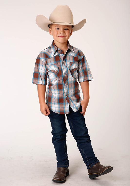 Roper Boys Short Sleeve Snap Dobby Check Western Shirt - Flyclothing LLC