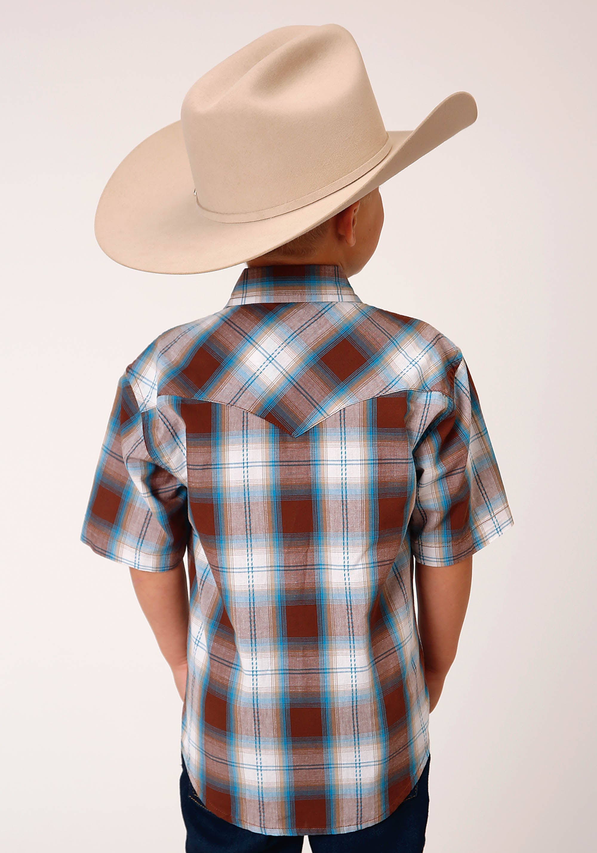 Roper Boys Short Sleeve Snap Dobby Check Western Shirt - Flyclothing LLC