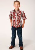 Roper Boys Short Sleeve Snap Hawaiian Horseshoes Print Western Shirt - Flyclothing LLC