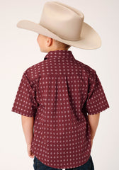 Roper Boys Short Sleeve Snap Texture Diamond Print Western Shirt - Flyclothing LLC