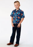 ROPER BOYS BLUE GROUND MULTICOLORED TROPICAL PRINT SHORT SLEEVE SNAP WESTERN WESTERN - Flyclothing LLC