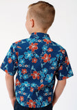 ROPER BOYS BLUE GROUND MULTICOLORED TROPICAL PRINT SHORT SLEEVE SNAP WESTERN WESTERN - Flyclothing LLC