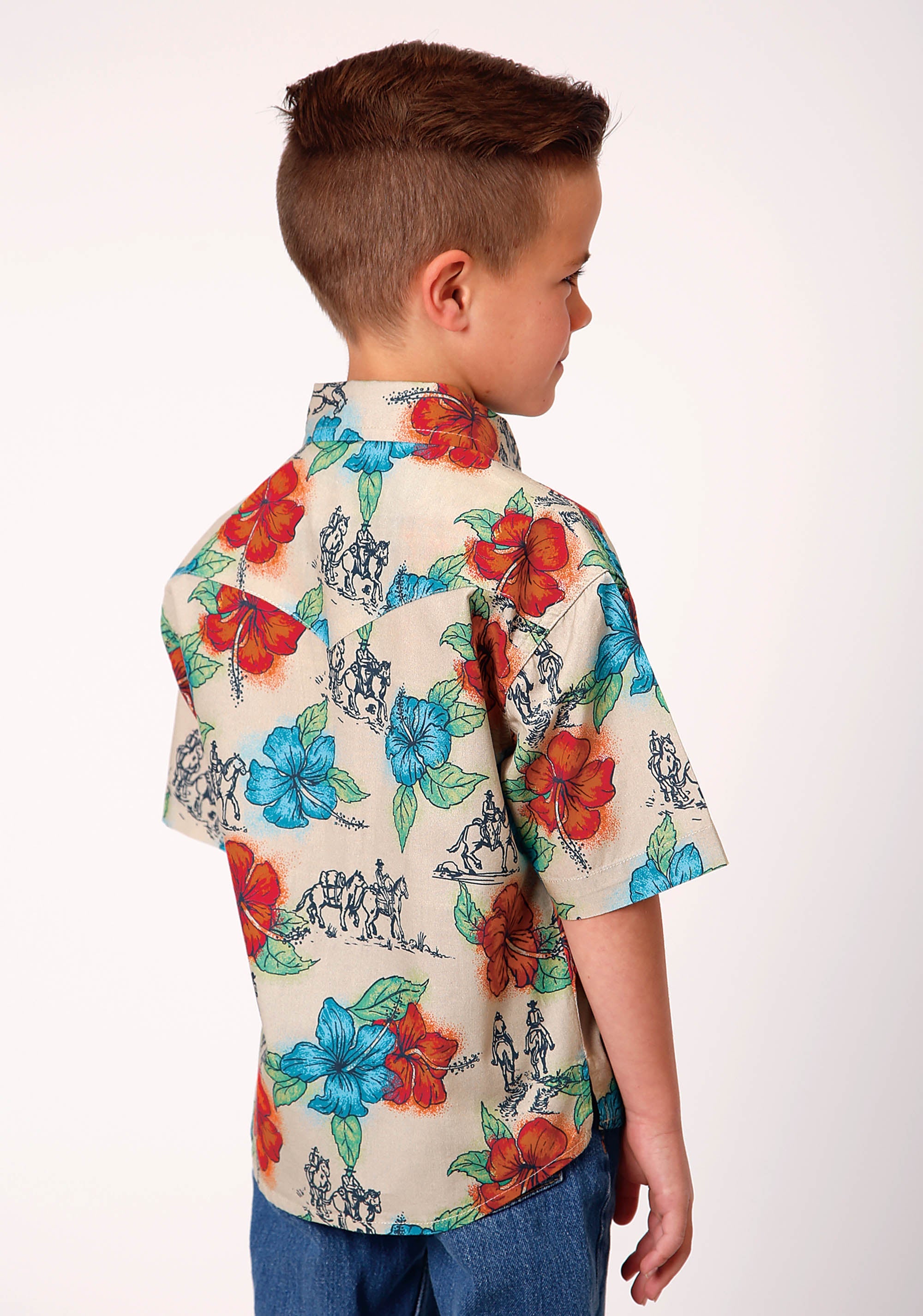 Roper Boys Short Sleeve Snap Trail Ride Tropical Western Shirt - Flyclothing LLC