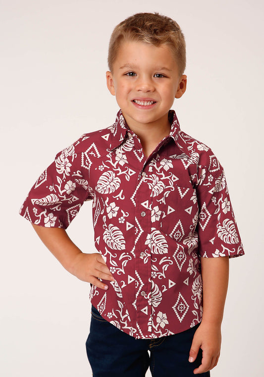 Roper Boys Short Sleeve Snap Red Tropics Western Shirt