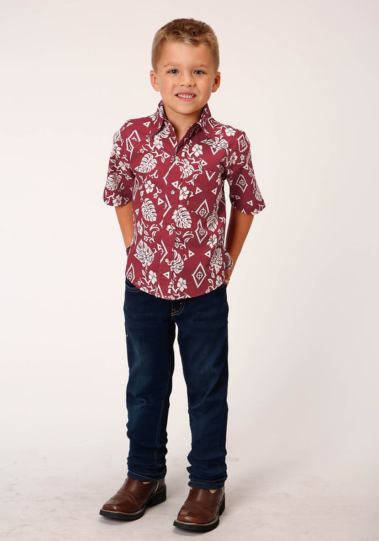 Roper Boys Short Sleeve Snap Red Tropics Western Shirt - Flyclothing LLC