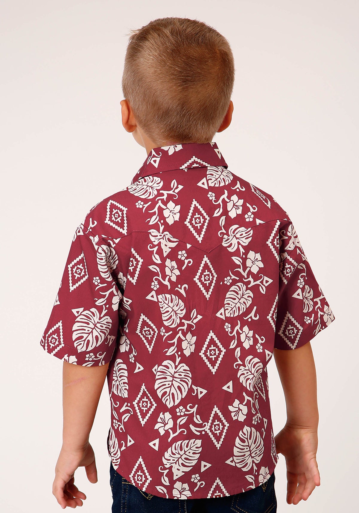 Roper Boys Short Sleeve Snap Red Tropics Western Shirt