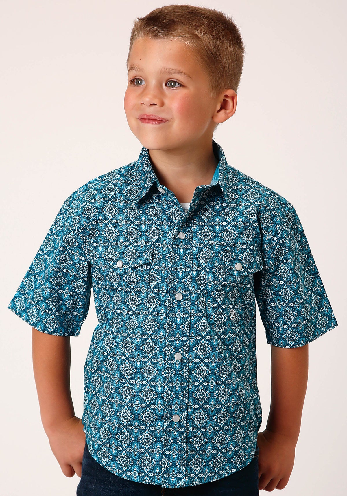 Roper Boys Short Sleeve Snap Victorian Foulard Western Shirt