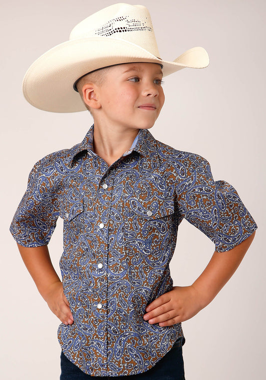 Roper Boys Short Sleeve Snap Valley Paisley Western Shirt