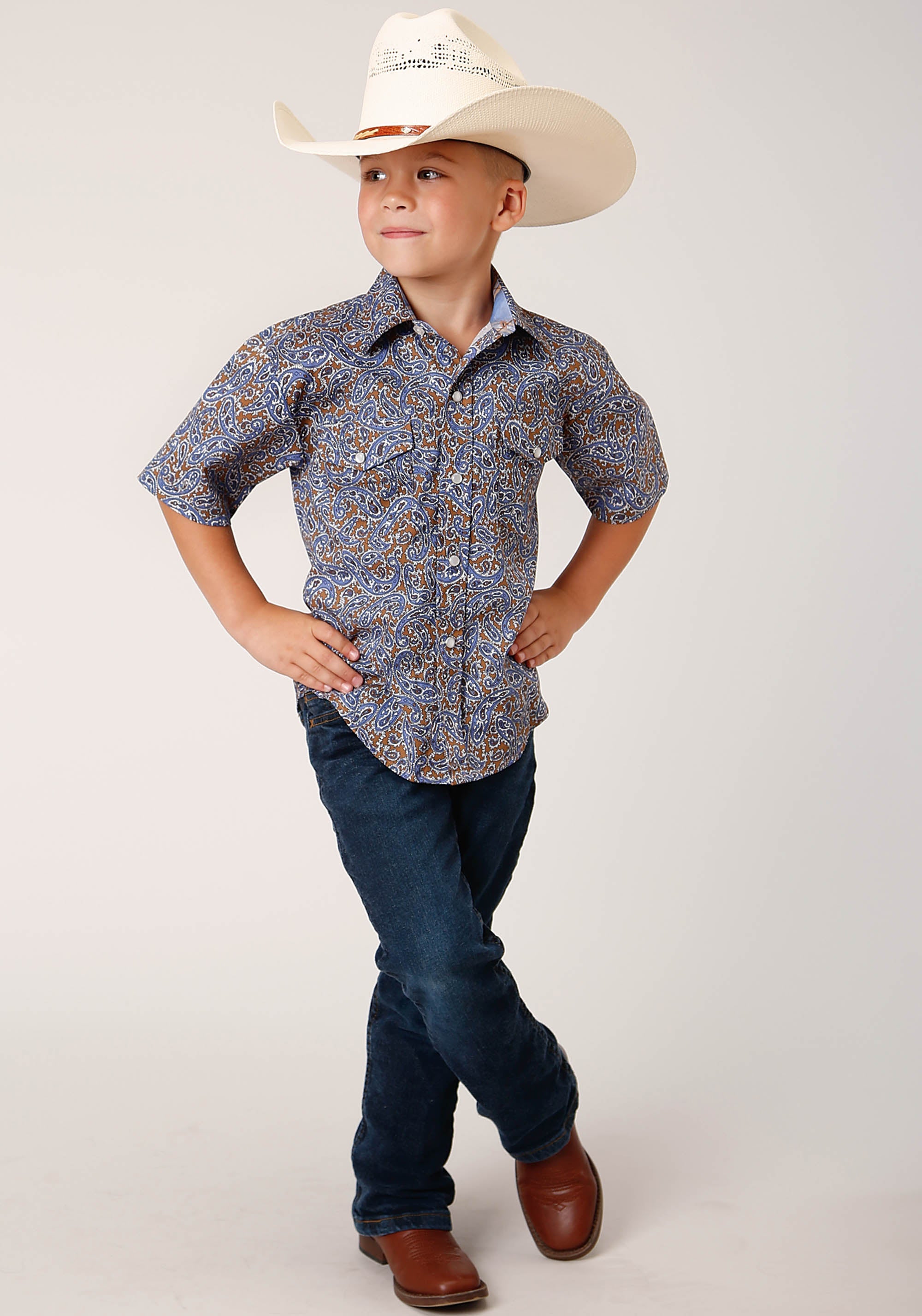 Roper Boys Short Sleeve Snap Valley Paisley Western Shirt - Flyclothing LLC