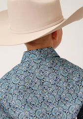 Roper Boys Short Sleeve Snap Peacock Paisley Western Shirt - Flyclothing LLC