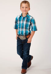 Roper Boys Short Sleeve Snap Deep Pool Ombre Western Shirt - Flyclothing LLC