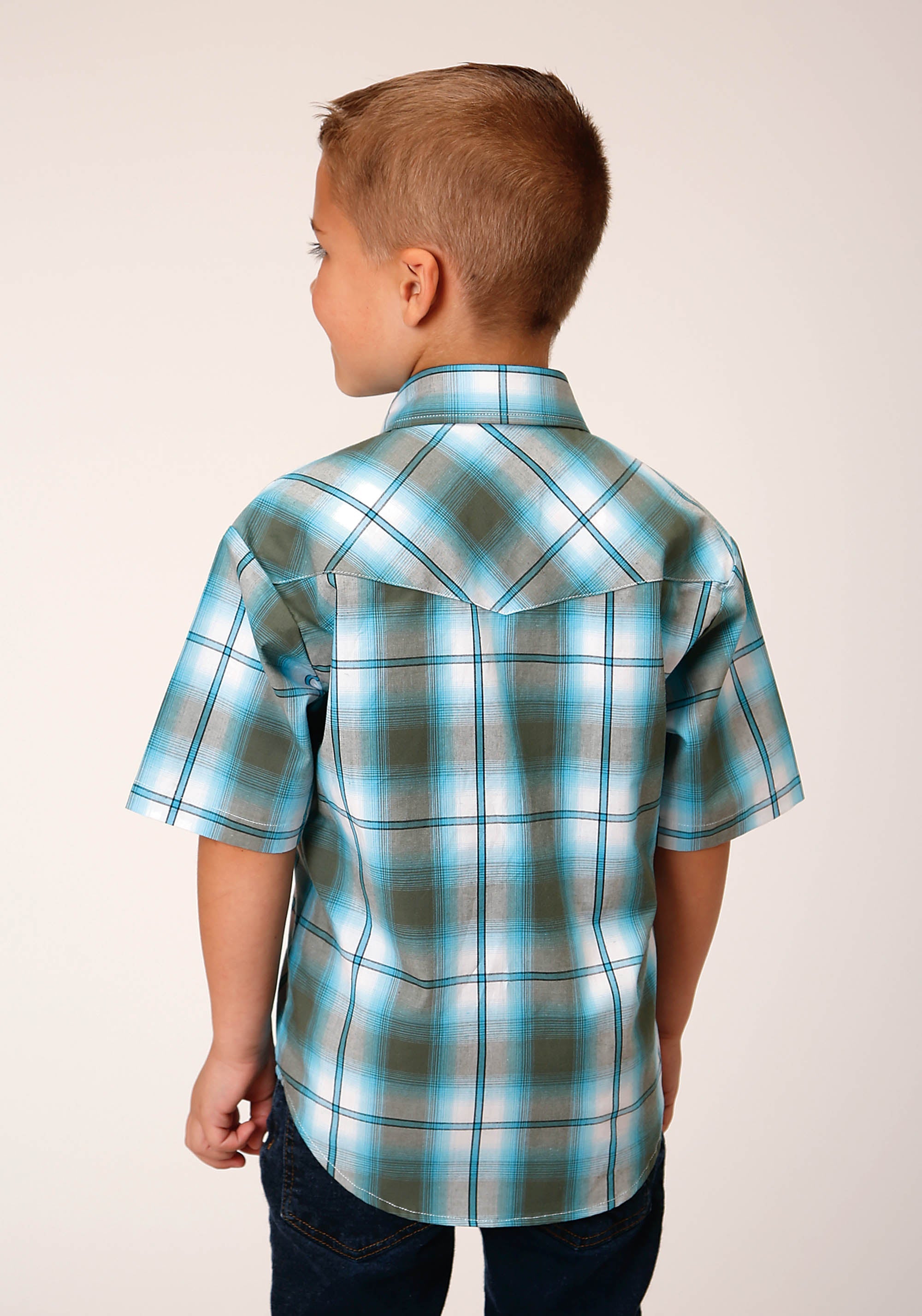 Roper Boys Short Sleeve Snap Meadow Plaid Western Shirt - Flyclothing LLC