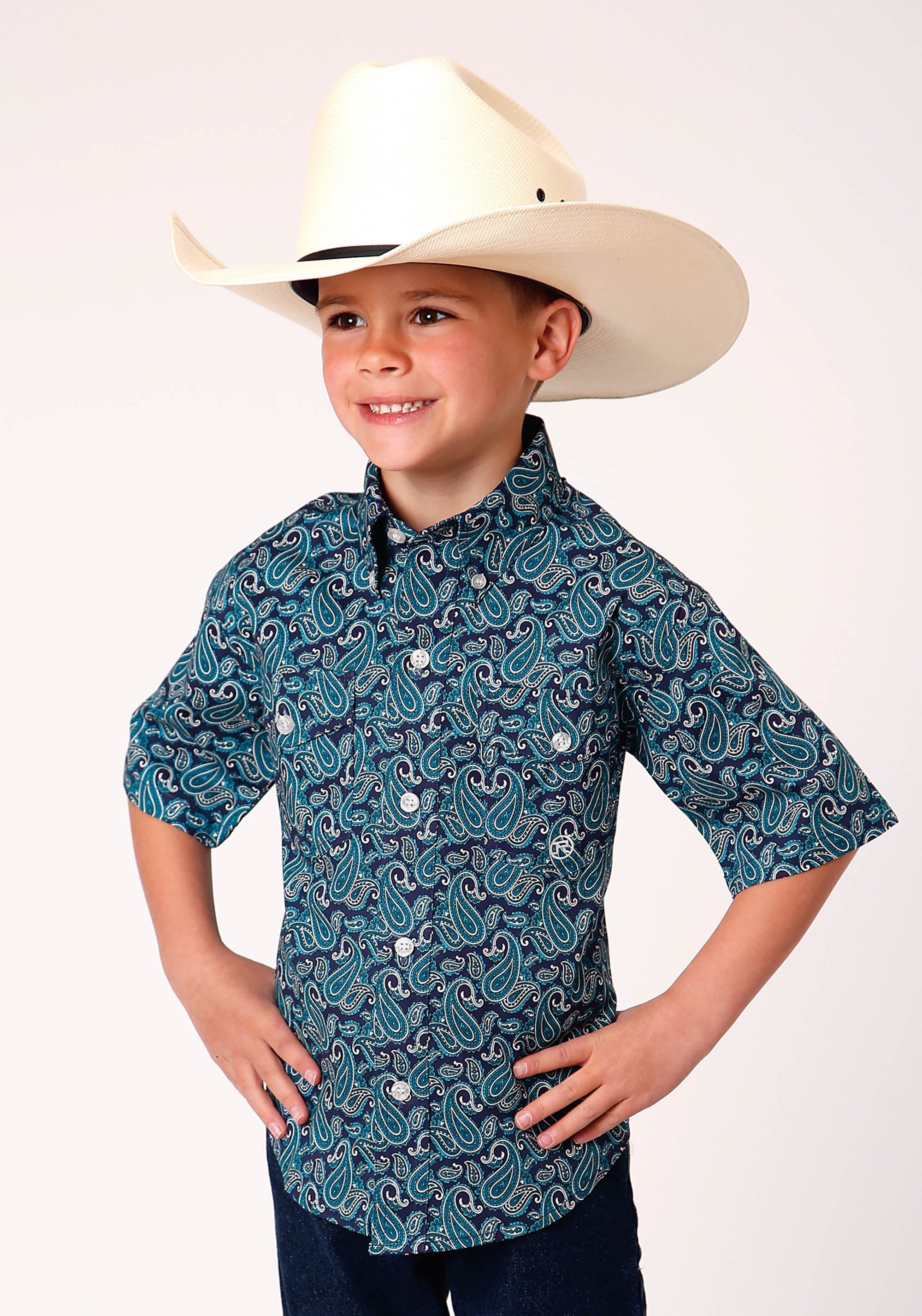 Roper Boys Short Sleeve Button Purple Sage Paisley Western Shirt