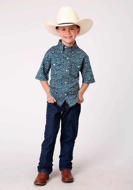 Roper Boys Short Sleeve Button Purple Sage Paisley Western Shirt - Flyclothing LLC