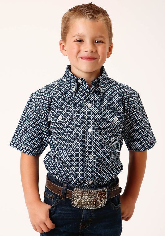 Roper Boys Short Sleeve Button Four Leaf Foulard Western Shirt