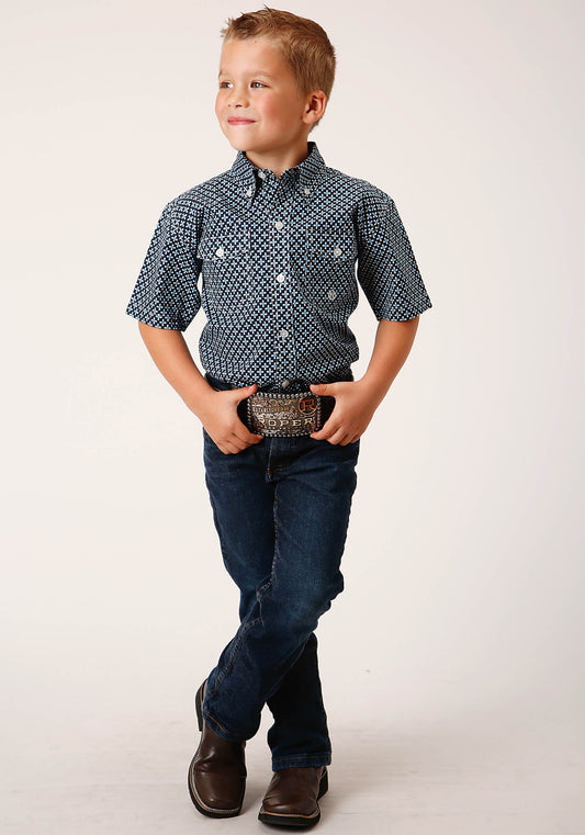 Roper Boys Short Sleeve Button Four Leaf Foulard Western Shirt - Flyclothing LLC