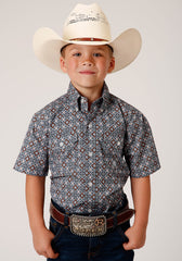 Roper Boys Short Sleeve Button Silver Foulard Western Shirt