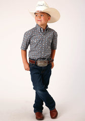 Roper Boys Short Sleeve Button Silver Foulard Western Shirt - Flyclothing LLC