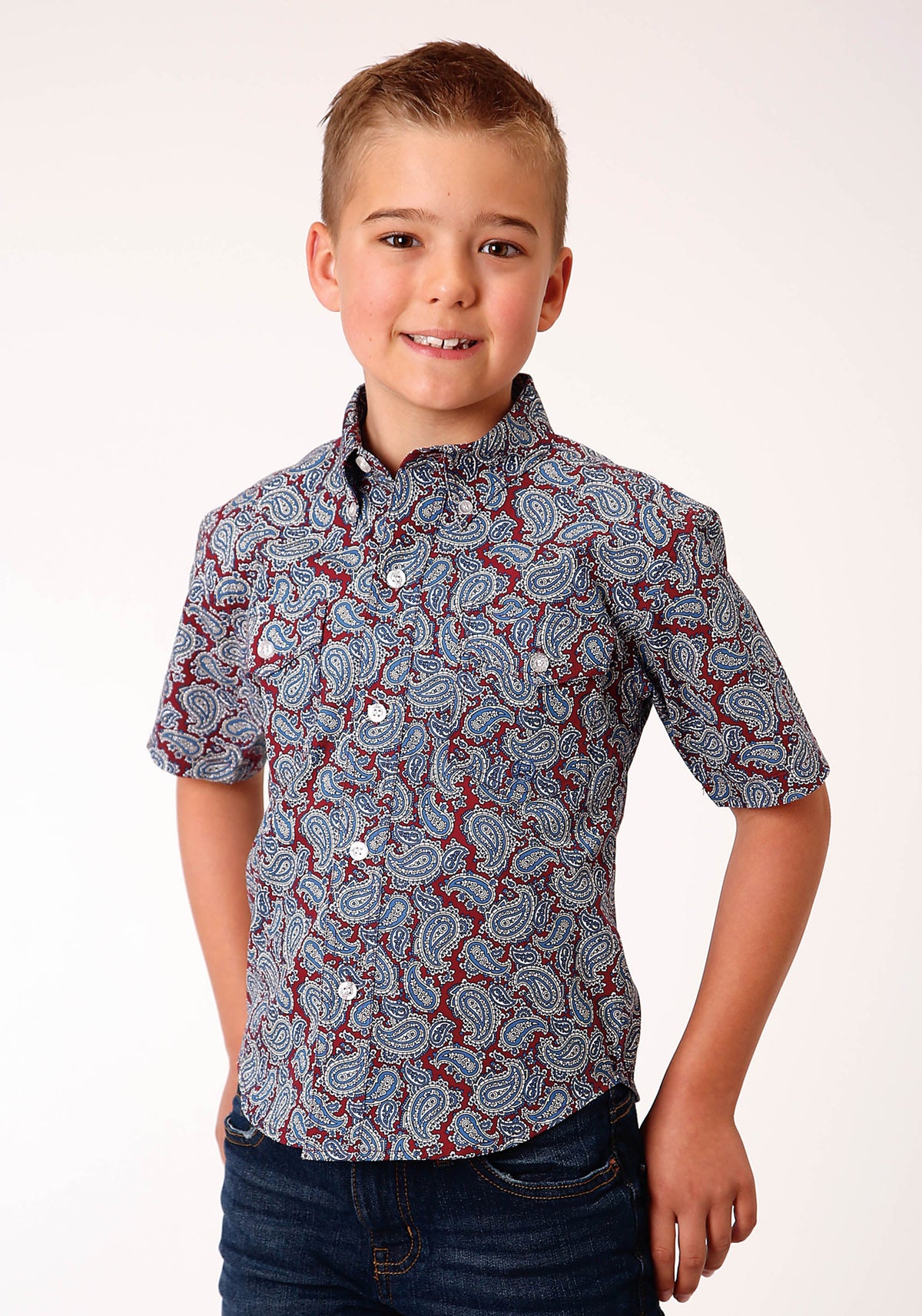 Roper Boys Short Sleeve Button Liberty Paisley Western Shirt