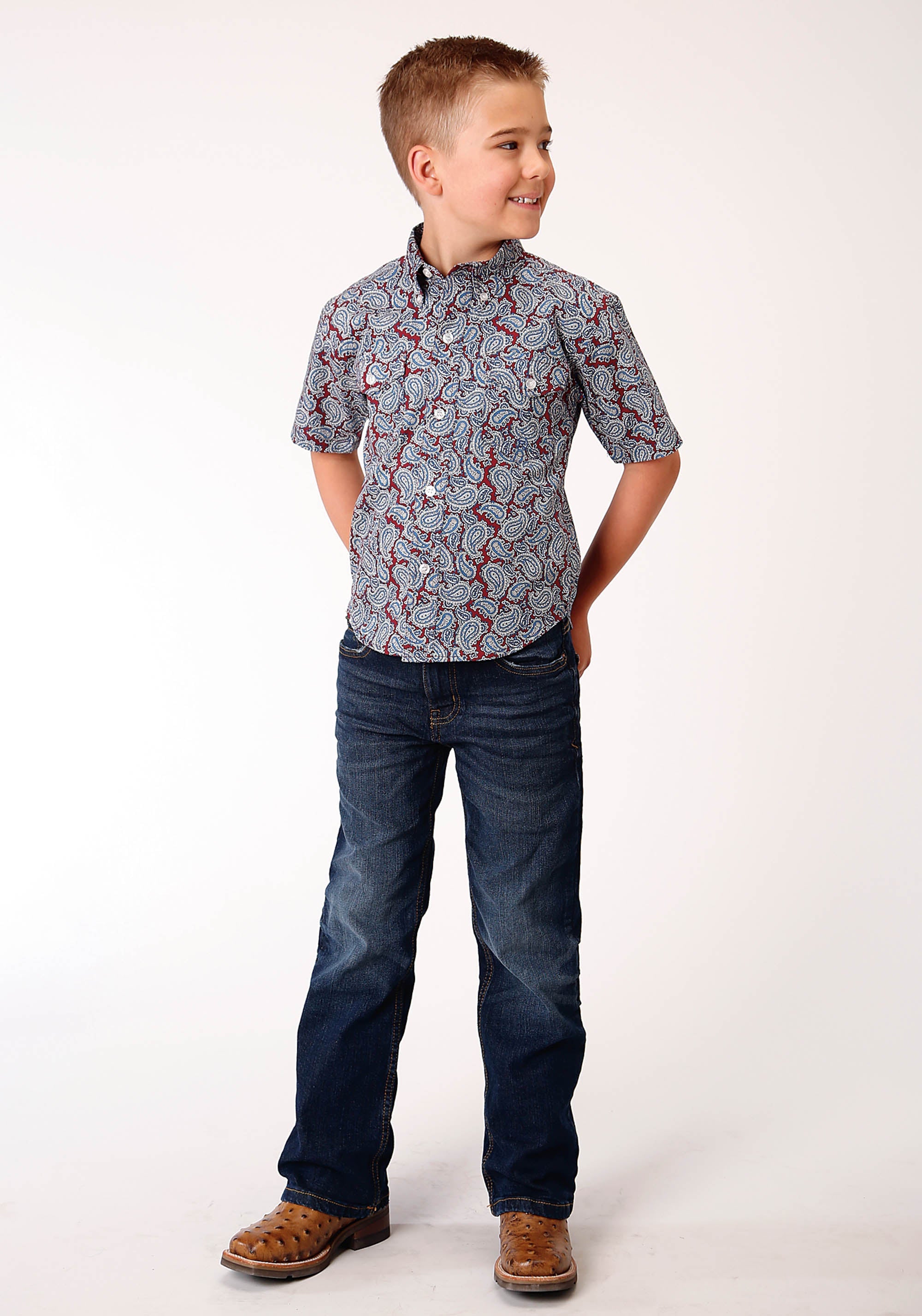 Roper Boys Short Sleeve Button Liberty Paisley Western Shirt - Flyclothing LLC