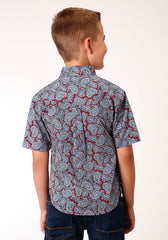 Roper Boys Short Sleeve Button Liberty Paisley Western Shirt - Flyclothing LLC