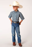 Roper Boys Short Sleeve Button Blue Geo Western Shirt - Flyclothing LLC