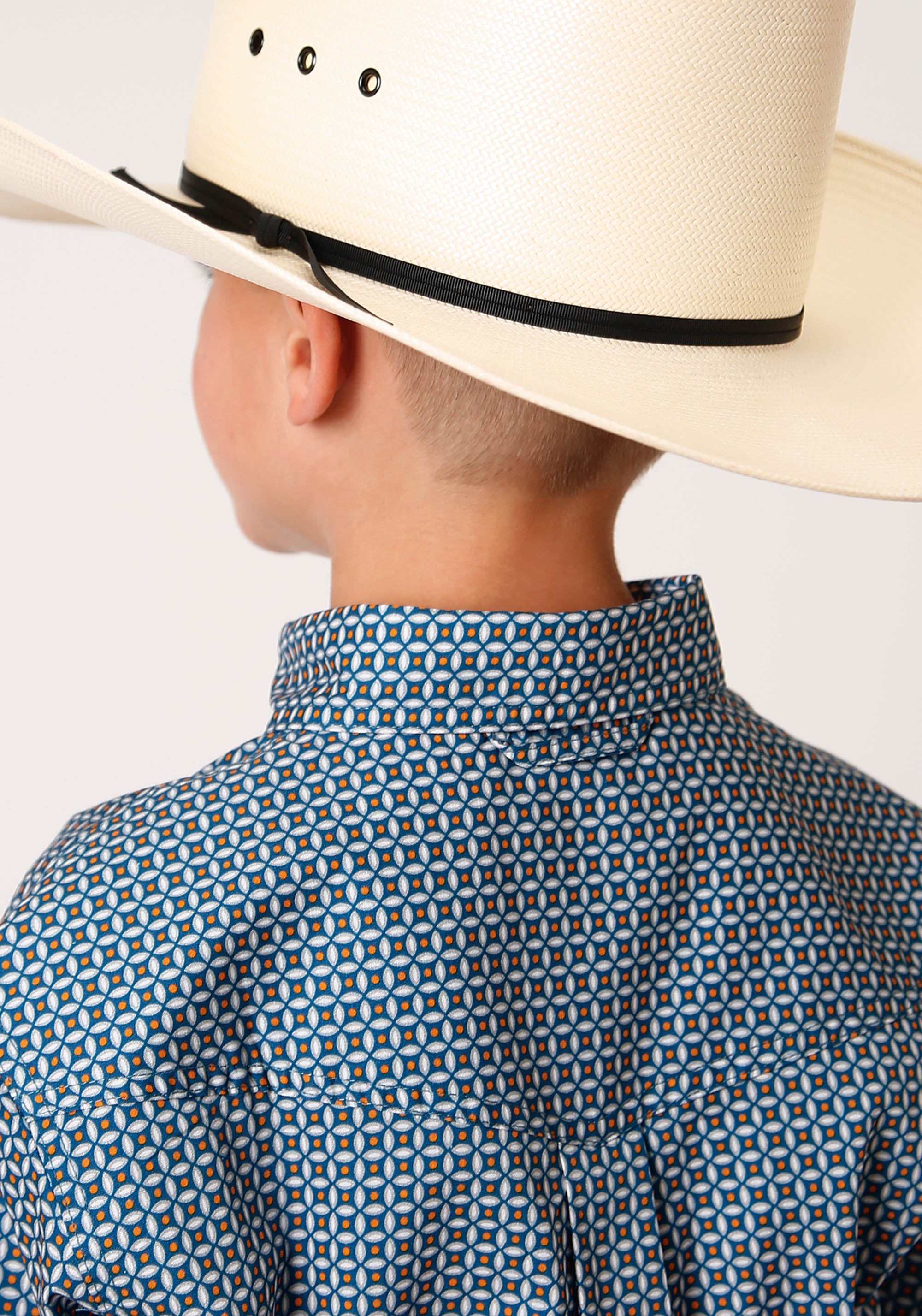 Roper Boys Short Sleeve Button Blue Geo Western Shirt - Flyclothing LLC