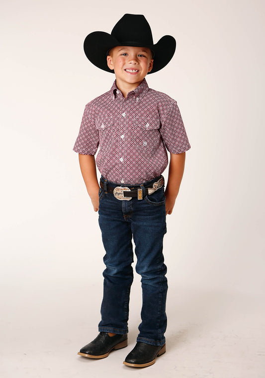 Roper Boys Short Sleeve Button Red Diamond Foulard Western Shirt - Flyclothing LLC