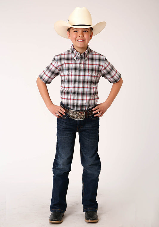 Roper Boys Short Sleeve Button Classic Ombre Stretch Plaid Western Shirt - Flyclothing LLC