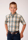 Roper Boys Short Sleeve Button Saddle Plaid Western Shirt