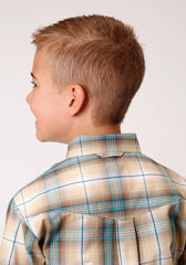 Roper Boys Short Sleeve Button Saddle Plaid Western Shirt - Flyclothing LLC