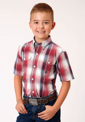 Roper Boys Short Sleeve Button Red Apple Plaid Western Shirt